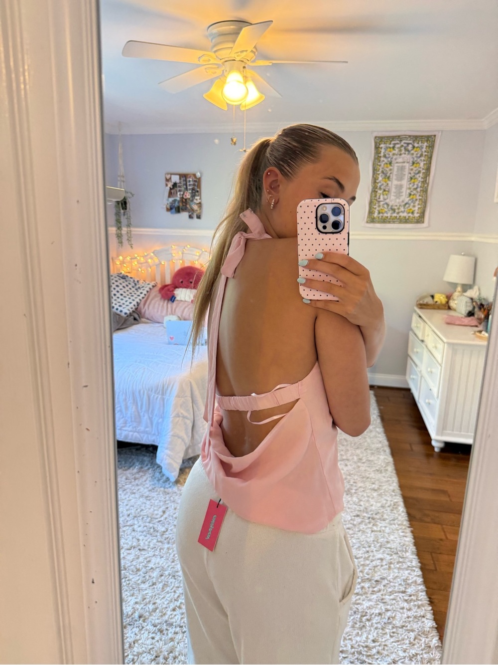 Edikted Light Pink Halter Tie-Front Camisole - Picture 3 of 3